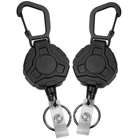 pullther 2 Pack Retractable Keychain, Durable Extendable Carabiner Badge Holder, Tactical ID Badge Reel with Retractable, 70cm/27.5 Inch Steel Cord, 250g/8.8 oz