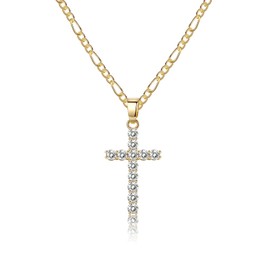 CERSLIMO Cross Necklace for Men and Women, Chain with Cross Silver Gold Necklace Pendant Cross AAA Zirconia for Girls Boys Friend, Copper, Cubic Zirconia