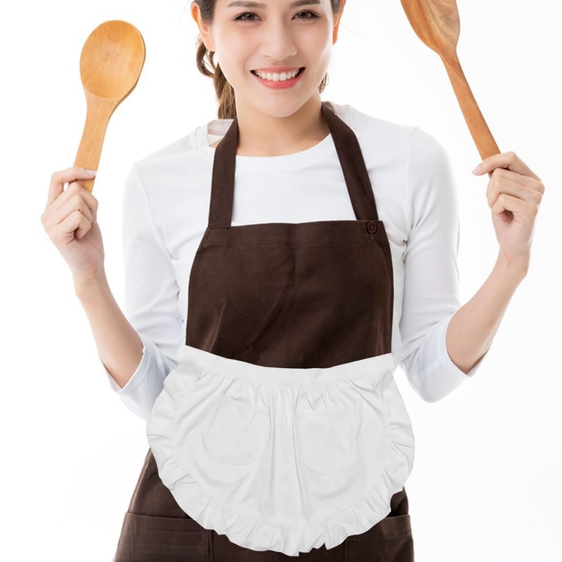 Half White Apron Waist Apron with 2 Pockets White Waitress