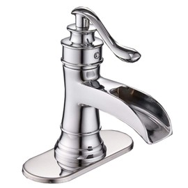 Homevacious Bathroom Faucet Waterfall Sink Faucets Bath Chrome Single Handle Farmhouse Sink Vanity 1 Hole or 3 Hole Basin Mixer Tap Lavatory Faucet with Deck Plate - Polished Chrome