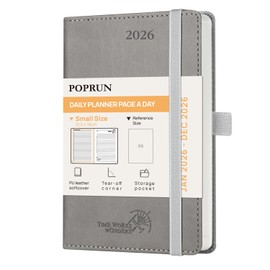 POPRUN Calendar 2026 Daily Planner Soft Cover 16 x 10.5 cm, Daily Calendar A6 1 Day 1 Page (Monday - Sunday), Diary (Jan.2026-Dec.2026) with PU Leather - Grey