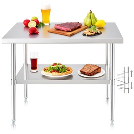 NUUK Heavy Duty Commercial Worktable 24" x 36" Restaurant Kitchen Food Prep Work Table Adjustable Height Stainless Steel Grill Workstation for Home and Hotel