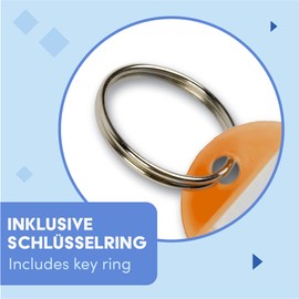 WINTEX 100 x Keyrings Can Be Written On - Durable Key Tags with Labels - Coloured Key Rings for Labelling for Organisation or Travel - Orange