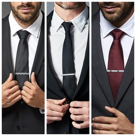 Wynameleri Tie Pins for Men, Business Shirt Tie Pinch Clip 3 Pcs Set Silver Black Necktie Parts T0303007