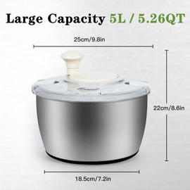 NIOSAVM 5Qt Stainless steel Salad Spinner, lettuce spinners,salad spinner BPA-Free small,Vegetable Dryer,Vegetable Washer,colander for kitchen,salad dryer spinner,fruit cleaner spinner