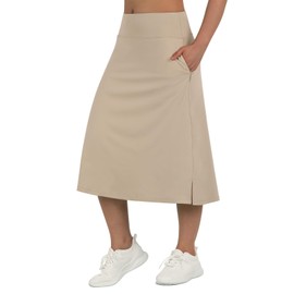 beroy Women 28" Long Skorts for Woman with 2 Pockets Modest Skirt with Shorts Underneath High Waisted Long Skorts for Women Dressy Casual Khaki XL