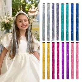 Clip in Hair Tinsel for Kids, Glitter Fairy Hair Extensions 16 PCS