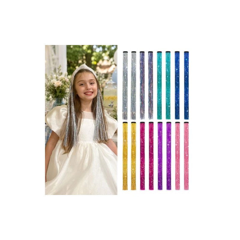 Clip in Hair Tinsel for Kids, Glitter Fairy Hair Extensions