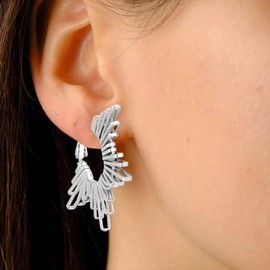 SweYone Two Tone Small Hoop Huggie Earrings, Gold&Sliver Earrings|Sun Hoop Earrings|Star Cross Dangle with CZ|Square Shell Drop Stud Earrings|14K&18K Gold-Plated Earrings Jewelry Women Birthday Gifts,