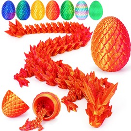 Merrwon 3D Printed Dragon Egg with Dragon (28.5cm) Inside, 3D Printer Articulated Crystal Animals Fidget Toys and Decoration (Laser Red)