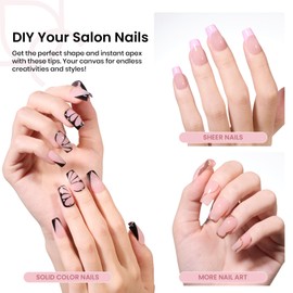 Beetles Tipex Instant Apex Nail Tips Short Coffin, 192pcs Pre-Building & Pre-Etched Strong Thicker Acrylic Nail Tips- Upgraded with 16 Sizes