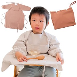 Romantic Tree (Blue) One-Piece Tablecloth, Meal Apron, Top Pocket, Simple Children's Apron, For Children, Long Sleeve, Spills, Baby Food, Waterproof, Baby Apron, Soft and Compact, blue