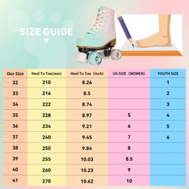 YYW Roller Skates for Girls and Women, Fantastic Gradient Pink and Green PU Leather Light Up Kids Youth Roller Skates, Indoor Outdoor Roller Skates Girls Ages 8-12 (35-US Women 5/ Youth 4)