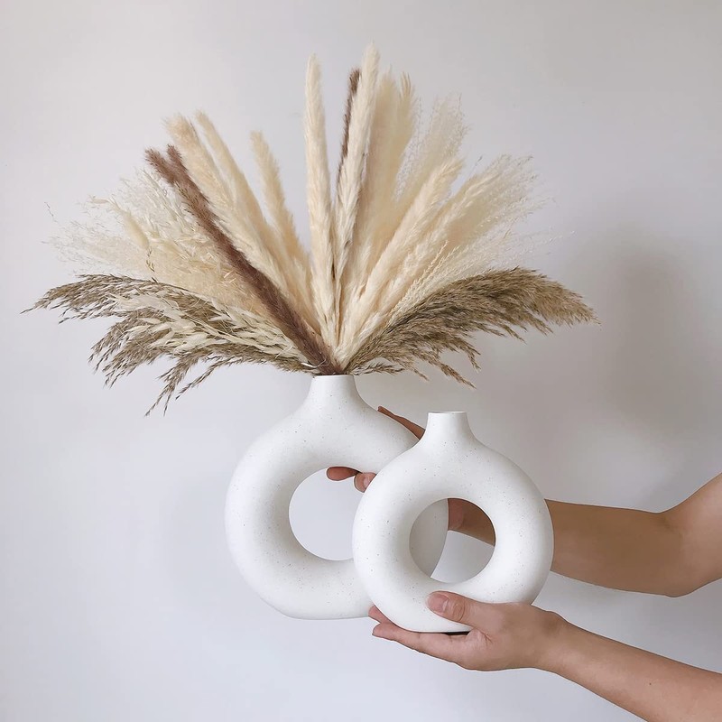 Eastern Rock White Ceramic Vases for Pampas Grass,Water Drop Design