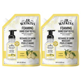 J.R. Watkins Foaming Hand Soap Refill, Moisturizing Foam Hand Wash, Formulated with Plant-Based Cleansers, Alcohol-Free, Cruelty-Free, Lemon, 28 fl oz, 2 Pack