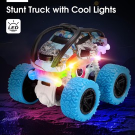 REMOKING 2 Pack Push and Go Inertia Cars,4 WD Light Up 360°Rotation Monster Truck, Friction Powered Car Toys for 2 3 4 5 6 Year Old Boys,Toddler Game for Kids Age 3-5 Christmas Birthday Party Gift