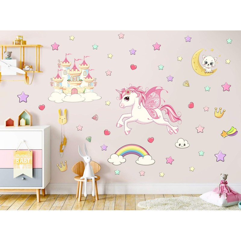 Unicorn Star Wall Stickers Fluorescent Rainbow Wall Stickers Decor for