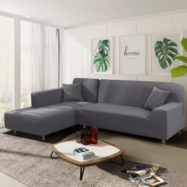 NAISI Sectional Couch Cover L Shape 2 Pieces Sofa Cover Soft Stretch Slipcovers with 2pcs Pillowcases Furniture Protector Couch Covers 3 Seater + 3 Seater(Light Grey)