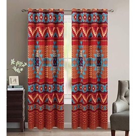 Austin Rustic Western Southwest Native American Thermal Insulation Window Treatment Grommet Curtain Set - Austin Curtains (Brown, Thermal)