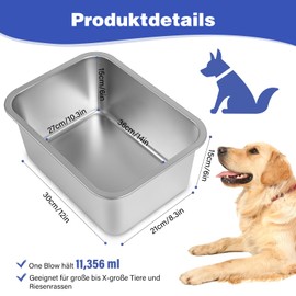 SBAYOOL 11.4 L Wassernapf Hund, 36×27×15cm Hundenapf Edelstahl Für Mittlere Bis Große Hunde, Haltbarkeit Futternapf Hund Anti-Fall Und Leicht Zu Reinigen