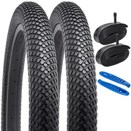 YUNSCM 2-PCS 20" Bike Tires 20x2.35/60-406 and 20" Bike Tubes Schrader Valve with 2 Rim Strips Compatible with Road Bike 20x2.30 20 x 2.35 Bicycle Tires and Tubes (Y-1225)