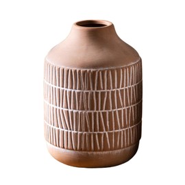 Ceramic Rustic Vase,Hand-Painted Decorative vase with Oblique Grooves Surface,Farmhouse Décor,Entryway,Living Room,Shelf，Centerpieces,7.6inch