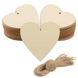 KEILEOHO 80 PCS 10cm Wooden Hearts Shape with Hole, 4 Inch Wooden Love Heart with 80pcs 30cm Natural Twine, Heart Wood Cutouts with Hole for Crafting Weddings decorition Parties, Anniversaries