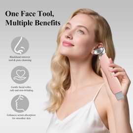 Blackhead Scraper Tool & Skin Scrubber Face Spatula for Blackhead Removal, Pore Cleaning, with Cooling Ice Roller & 2 Silicone Brush Heads (Dusty Rose)
