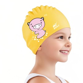 Kids Swim Cap Cute Animal Print Swimming Cap Suitable for Boys and Girls Aged 3-16 Years Old(Piglet Print Pattern)