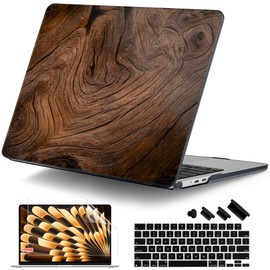 DONGKE Compatible with M4 MacBook Air 15 inch Case 2025 2024 2023 A3241 A3114 A2941 M3 M2 Liquid Retina Display Touch ID, Plastic Hard Case & Keyboard Skin & Screen Protector - Wood Grain