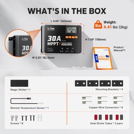 LiTime 30 Amp MPPT 12V/24V/Auto DC Input Solar Charge Controller Build-in Bluetooth Module, Parameter Adjustable LCD Display LED Indicators Solar Panel