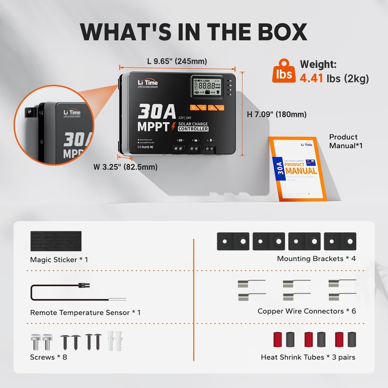 LiTime 30 Amp MPPT 12V/24V/Auto DC Input Solar Charge Controller