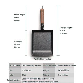 Rong Tian X Pre-Seasoned Cast Iron Tamagoyaki Pan - 9x7 Inches Ideal for Japanese Egg Omelettes