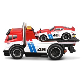 Maisto 11553 1/64 Muscle Machines JDM Flat Bed/1972 Datsun 240z BRE Red/White Mini Car, Diecast Car, Finished Product