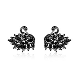 ONLYJUMP Swan Stud Earring for Women Dainty Crystal Swan Stud Earrings Black and White Swan Bird Earrings 3D Cubic Zirconia Cluster Animal Stud Earrings Jewelry Gifts (Black)