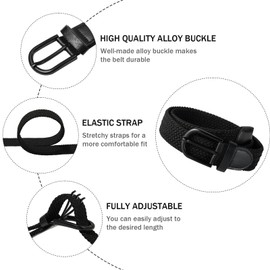 Monopa Boys Elastic Braided Belt - Black Kids Belt Pin Buckle Stretch Baseball Golf Belt for Boys and Girls (Black,82cm)