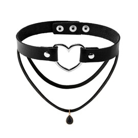 MILAKOO PU Choker with Double Layer Necklace Set Punk Gothic Choker with Crystal Pendant, Faux Leather, No Gemstone