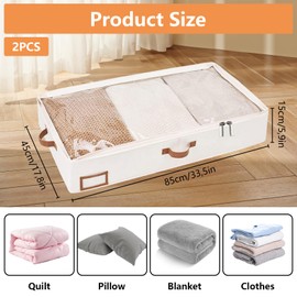 GBACHOOSE Pack of 2 Underbed Storage Drawers 85 x 45 x 15 cm, Underbed Storage Bag with Lid, Storage Bag for Clothes, Duvets, Blankets, Quilt, Beige
