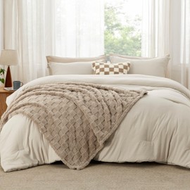 Bedsure Twin Comforter Set 4 Pieces - Bed in a Bag with Throw Blanket and Decorative Pillow, Lightweight Bedding Comforter Sets, All Season Bedding Sets (Linen Beige, 68" x 88")