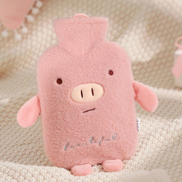Hot Water Bottle, 1L Plush Hot Water Bag with Lid, Hot Bags for Children and Adults, Portable Hot Water Bag, Cute Hot Water Bag for Elderly, Girlfriends and Winter, Pink