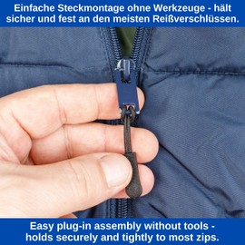 Zip Tags for Threading, Pack of 48, Black, Size 61 x 9 mm, Nylon Replacement Zipper for Repair, Zip Clothing Zipper, Zip Slider for Sportswear, Backpack, Bag