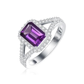 Gnteey Natura Purple Amethyst Ring 925 Sterling Silver 8X6mm Emerald Cut Solitaire Amethyst Ring Engagement Ring for Women(9)