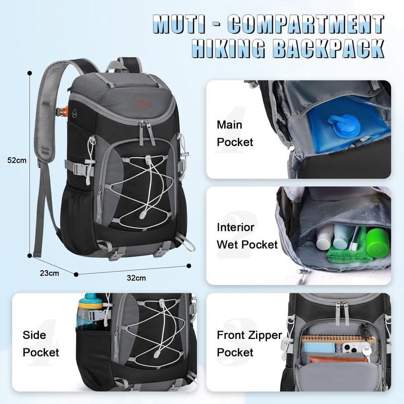 RAINSMORE Hiking Backpack 40L Foldable Lightweight Rucksack for Men with