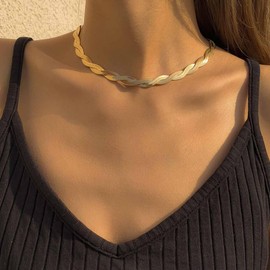 Clataly Snake Bone Chain Necklace Hip Hop Choker Necklaces Woven Soft Snake Bone Chain Collar Necklace Jewelry for Women Girls (Gold)