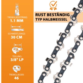 Eyoloty Pack of 4 Saw Chains 30 cm 3/8 Inch LP Pitch 1.1 mm 46 Drive Links Chainsaw Chain Compatible with Husqvarna T540, Makita UC 3020A, UC3010A, UC3041A, Dolmar ES2A, ES4A, ES31A, ES32A & More