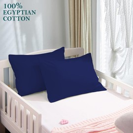 The3amenterprises Toddler Travel Pillowcase 13x18 inch, Navy Blue Set of 2 PC, 100% Egyptian Cotton 600 Thread Count Small Pillowcase with Zipper Closure Navy Blue