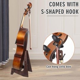 DMREFIT Cello Stand, Wooden Cello Stand with Bow Holder,Detachable full-size cello stand.Stand for 1/2, 1/4, 3/4, 1/8, 7/8 Cello