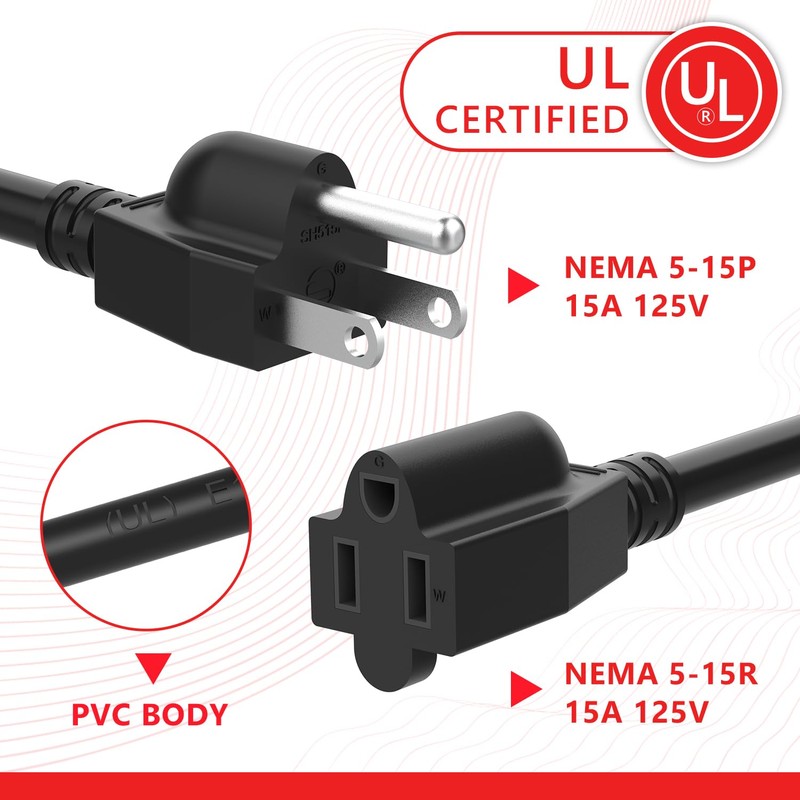 Newdeli 3FT Waterproof Extension Cord with On/Off Switch 3 Prong