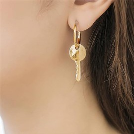 coadipress Lock Key Earrings for Women Unique Silver Plated Asymmetric Padlock Dangle Hoop Earrings Geometric Key Punk Edgy Aesthetic Jewelry (Gold Lock Key)
