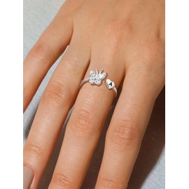 Butterfly Initial Rings for Women Adjustable - 925 Sterling Silver Initial A- Z Letter Ring Women Initial A Ring with Cubic Zirconia Cute Butterfly Jewelry for Teen Girls